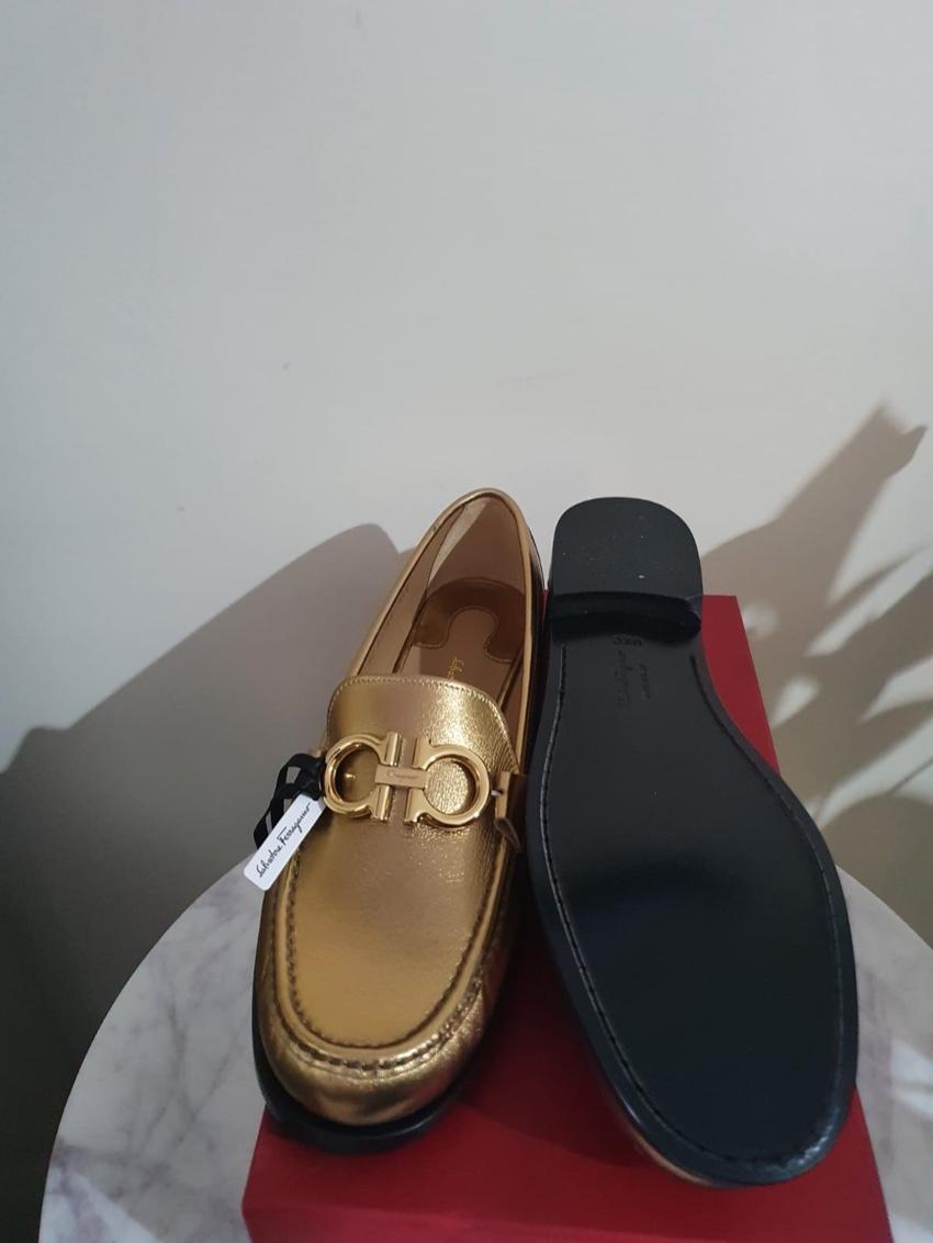 Ferragamo Metallic Leather Rolo Loafers