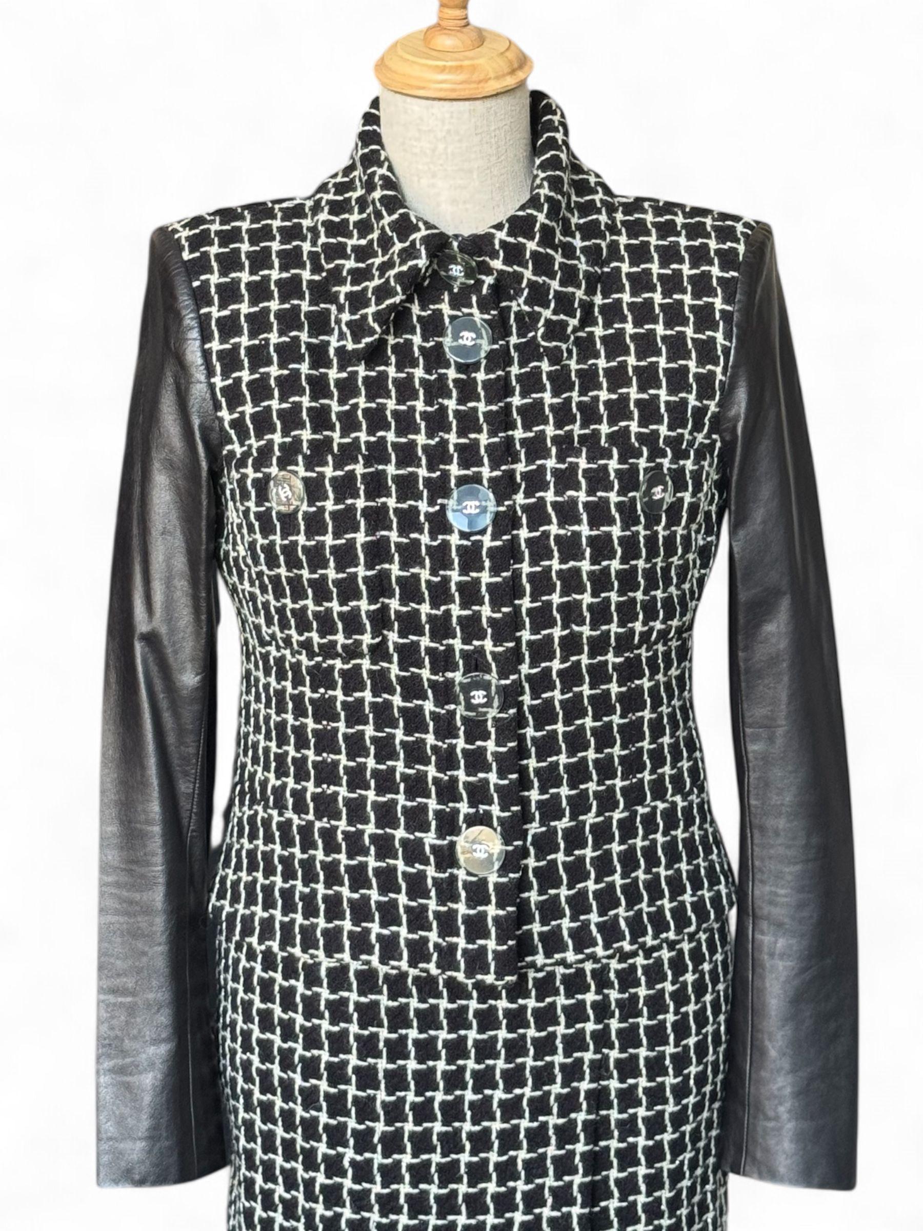 Chanel Checked Suit With Leather Sleeves