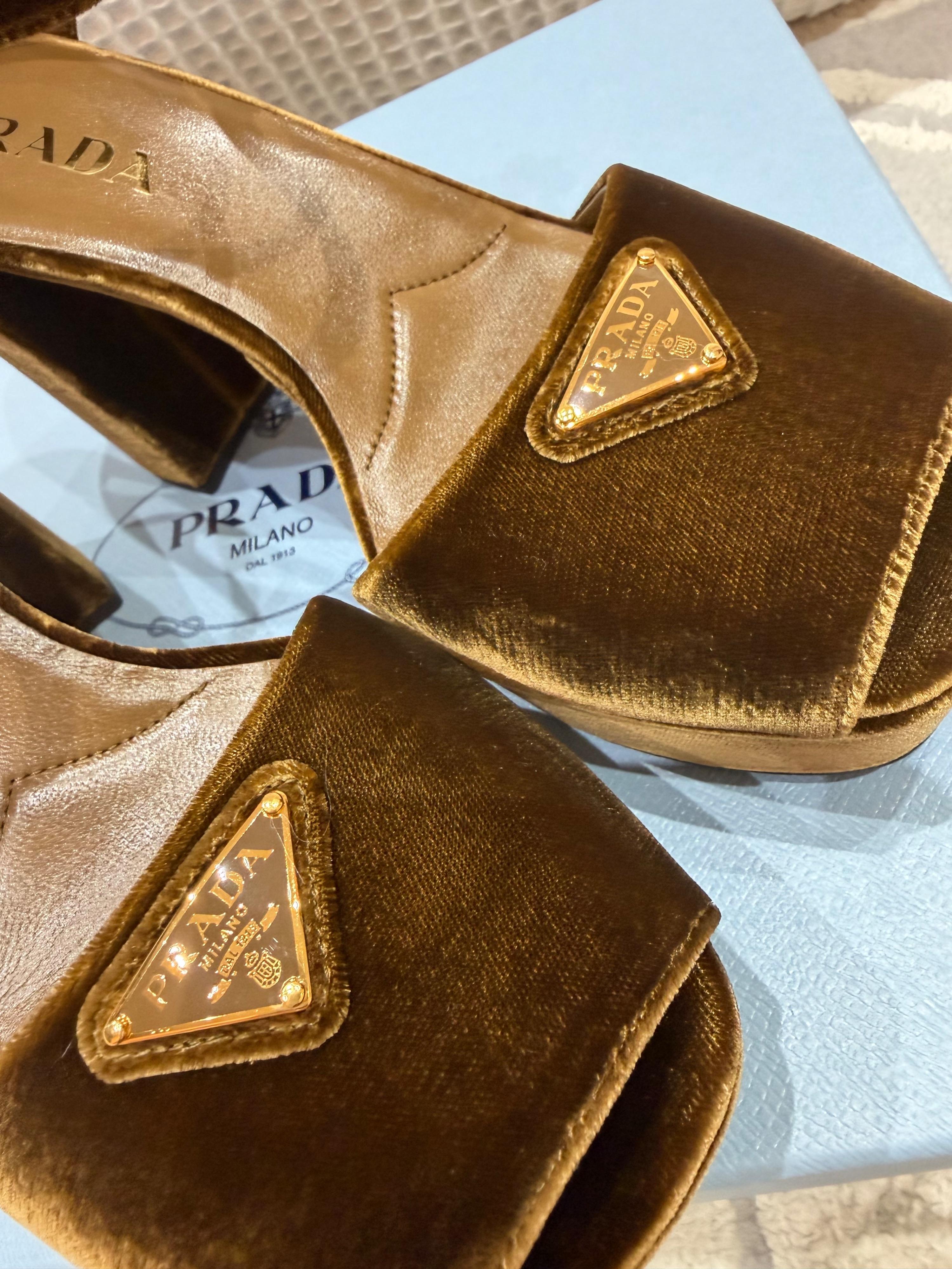 Prada Velvet Peep Toe Sandals