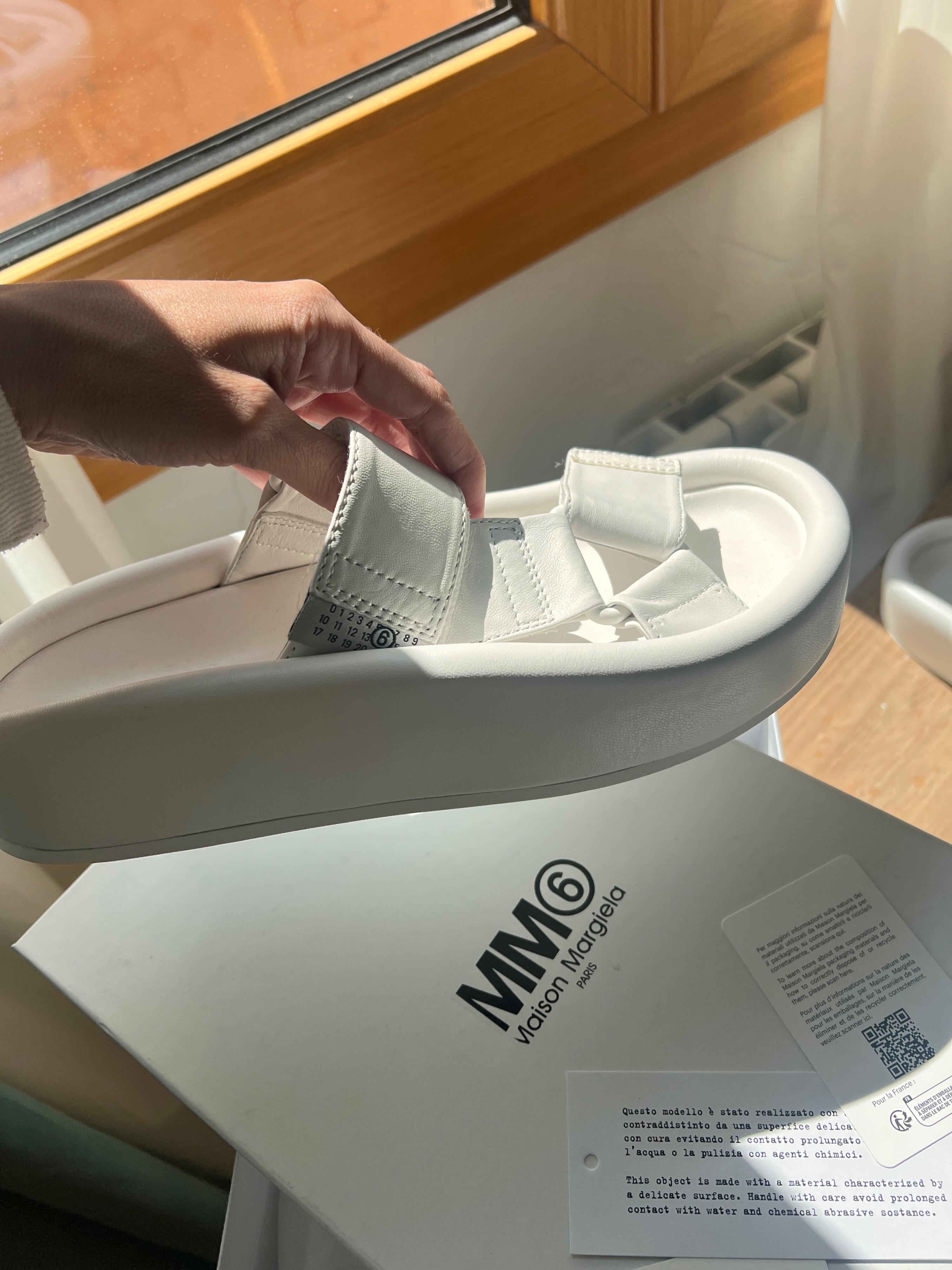 MM6 White Leather Sandals