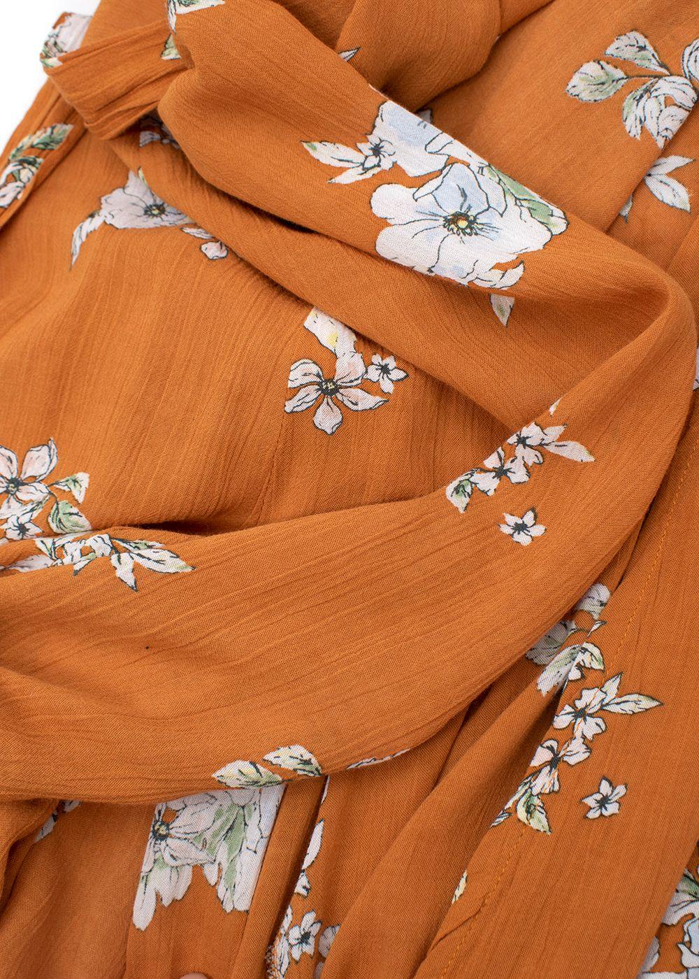 orange floral wrap dress