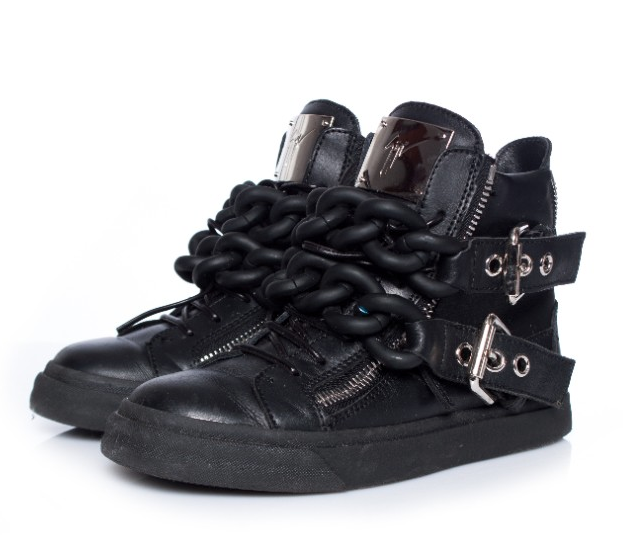 Giuseppe Zanotti Black Double Chain Leather High Top Sneakers