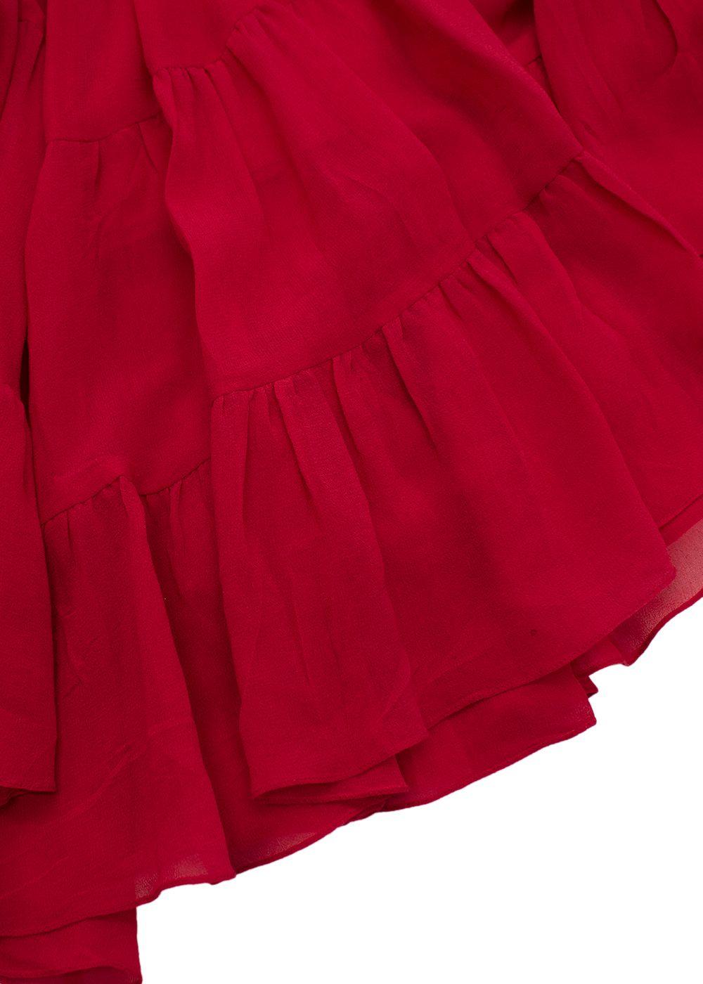 Red Silk Ruffled Long Sleeved Dress