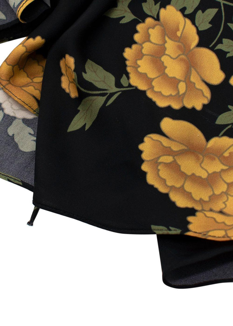 Magda Butrym Black Yellow Florals Silk Mini Dress