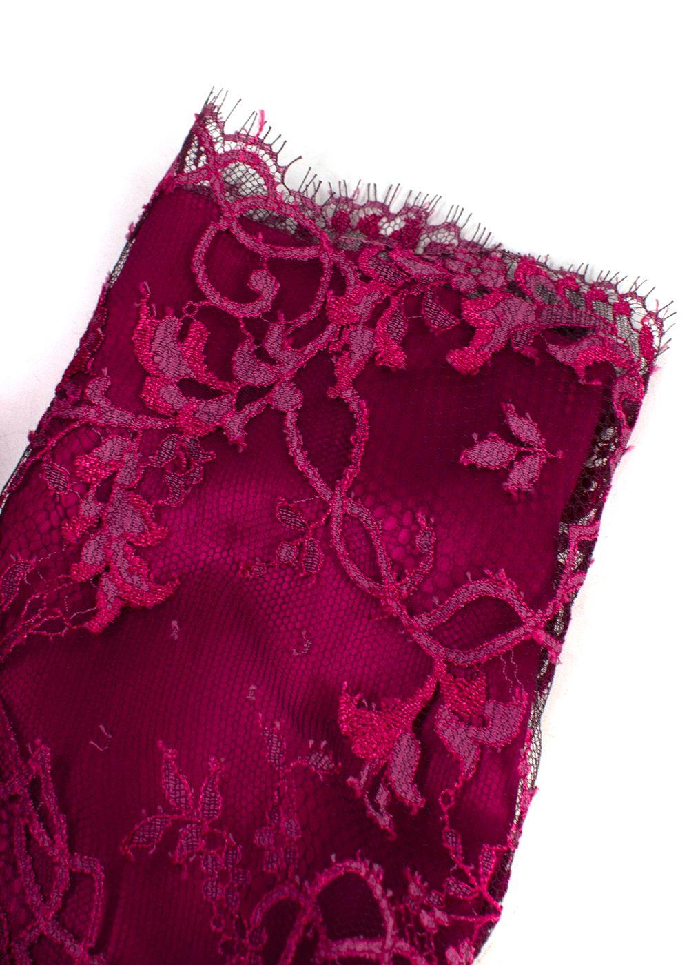 Escada Cherry Lace Mink Fur Trimmed Silk Lace Top and Skirt