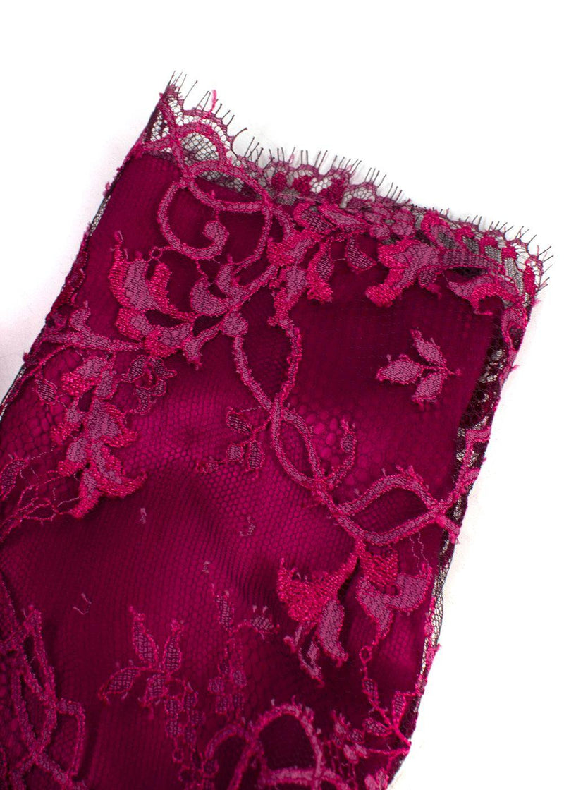 Escada Cherry Lace Mink Fur Trimmed Silk Lace Top and Skirt