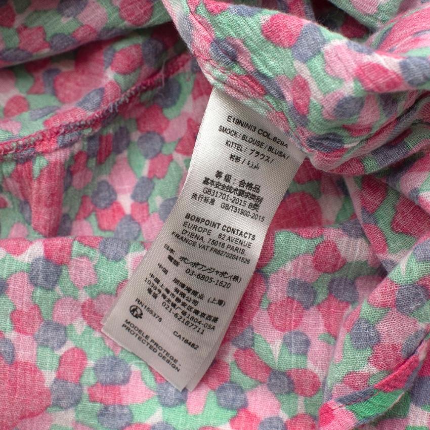 Bonpoint Pink & Green Cotton Hearts Print Ruffled Blouse