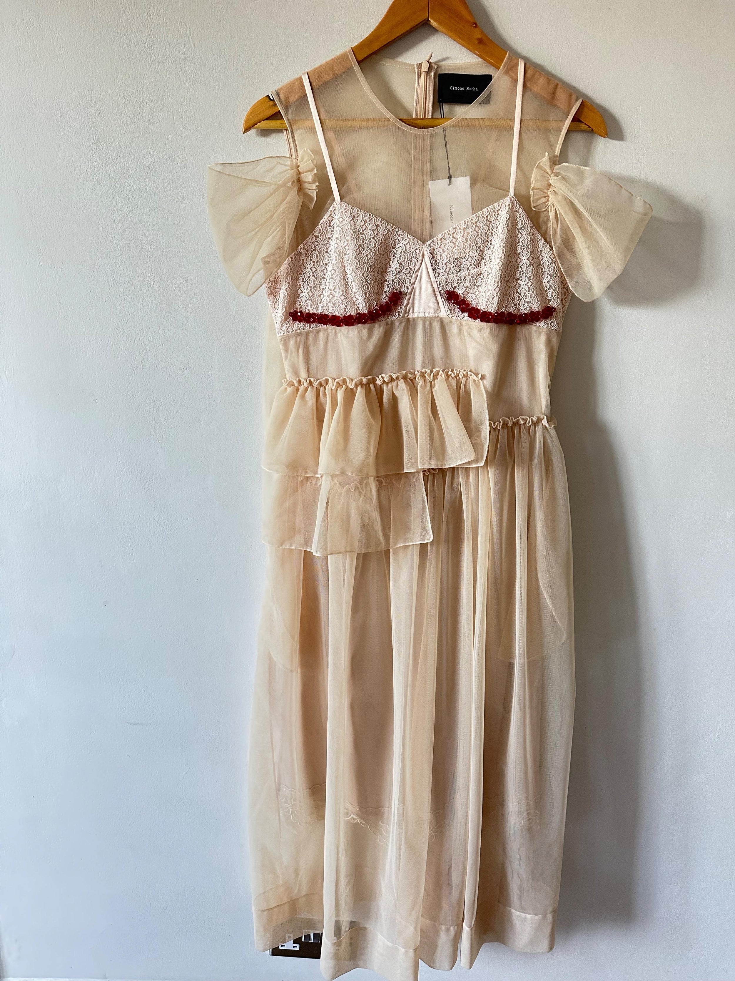 Simone Rocha Beige Mesh Midi Dress
