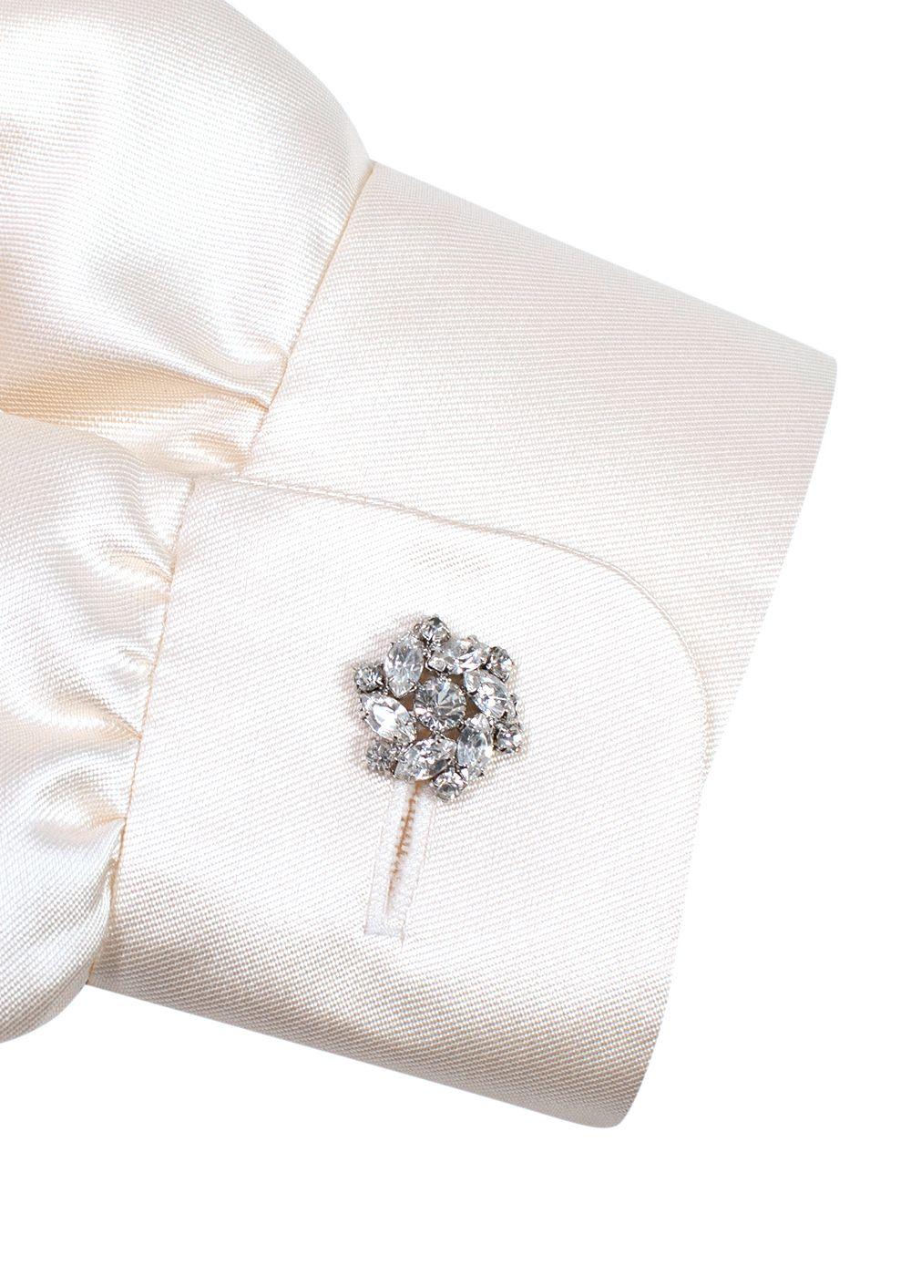 Stewart Parvin Cream Satin Crystal Detail Button Shirt