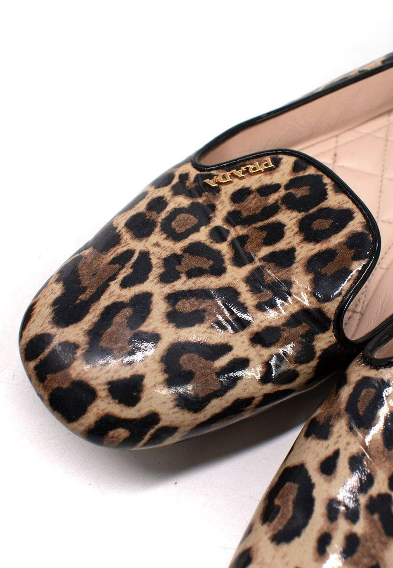 Prada Leopard Print Patent Leather Ballerinas