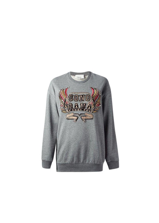 Grey marl cotton jersey Sono Mama embellished sweatshirt