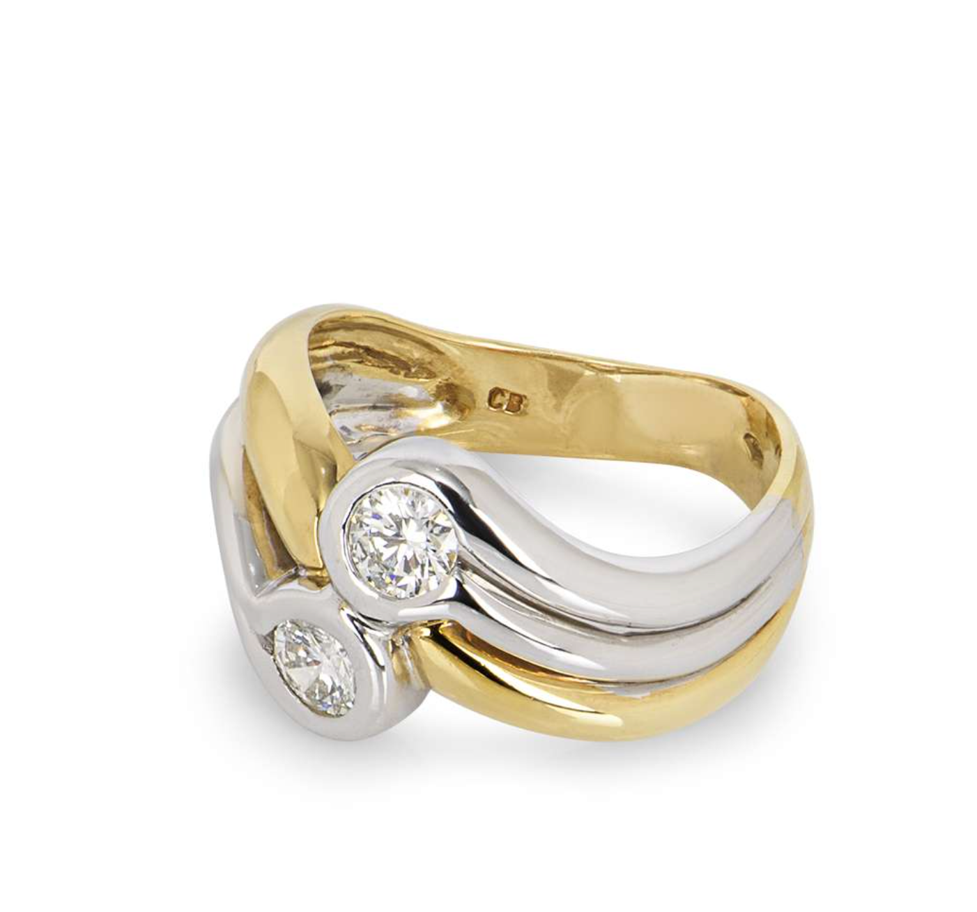 18ct yellow gold, white gold & white diamond dress ring 52EU