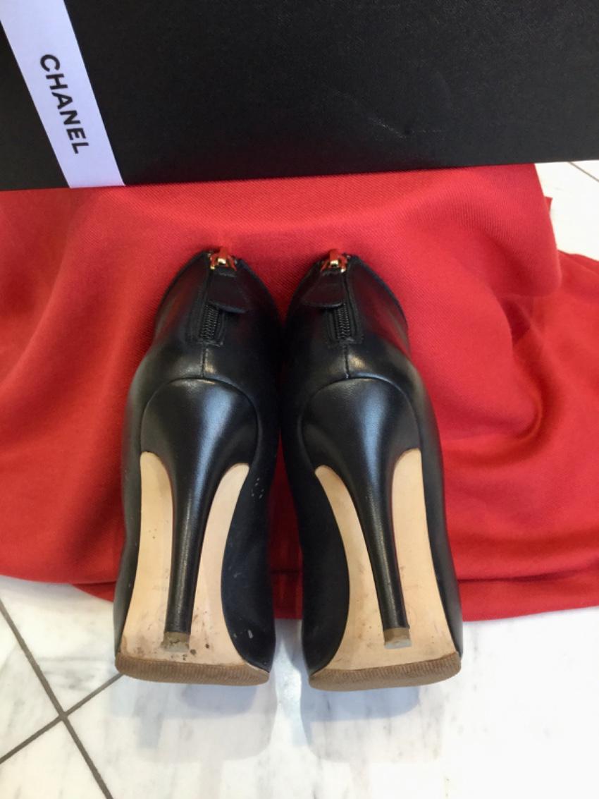 Chanel Black Patent Cap Toe Leather Ankle Boots