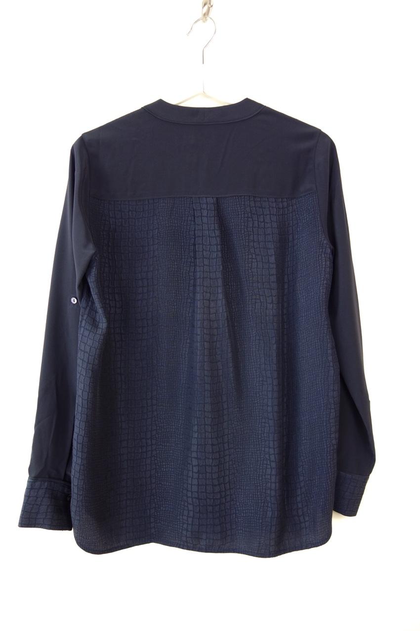 Vince Navy Textured Long Sleeve Blouse
