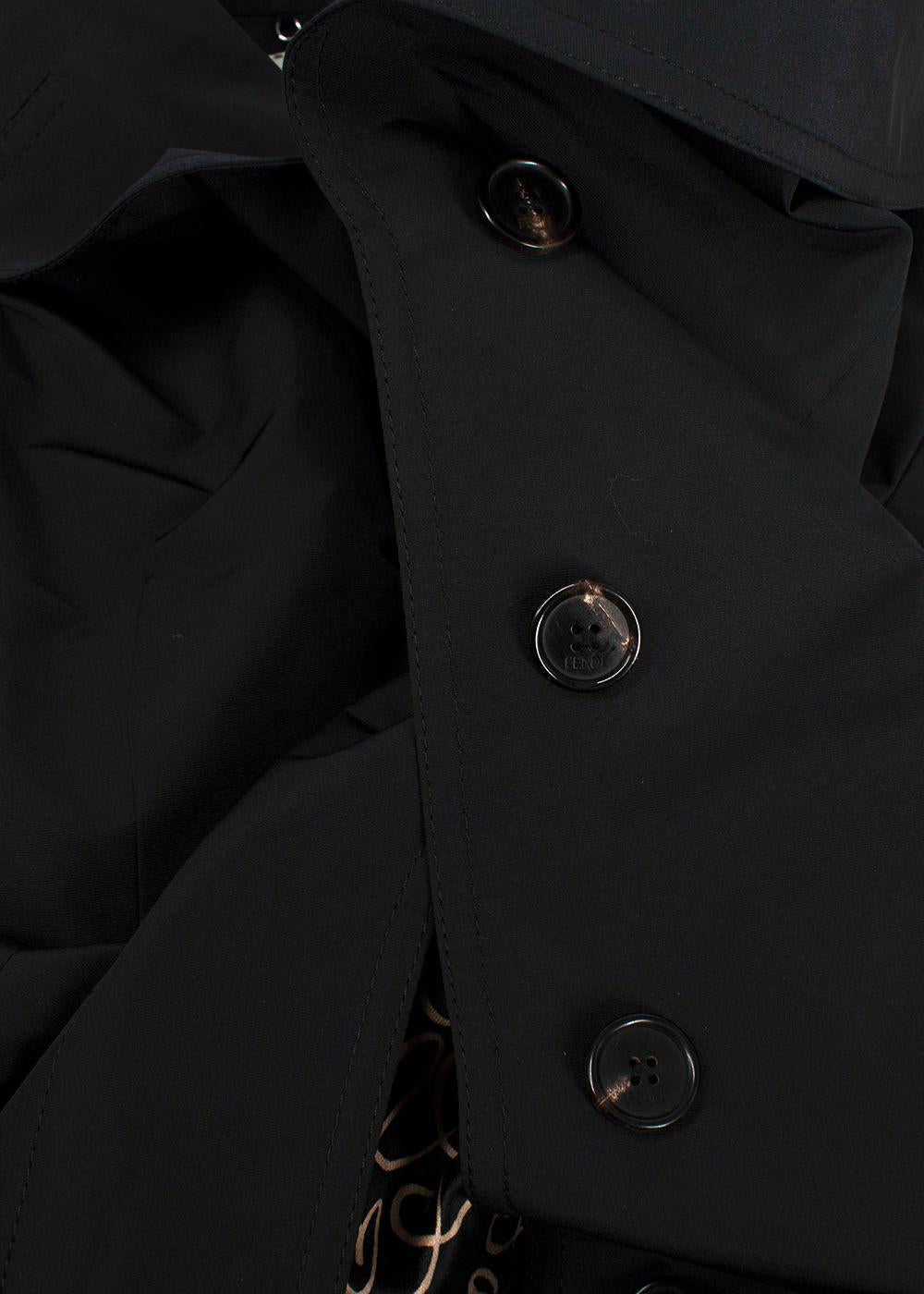 Fendi Black Short Trench Coat with Faux Fur Detail