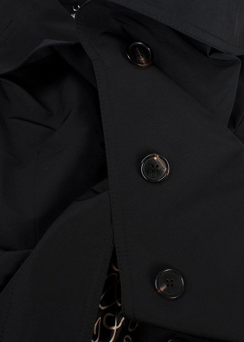 Fendi Black Short Trench Coat with Faux Fur Detail