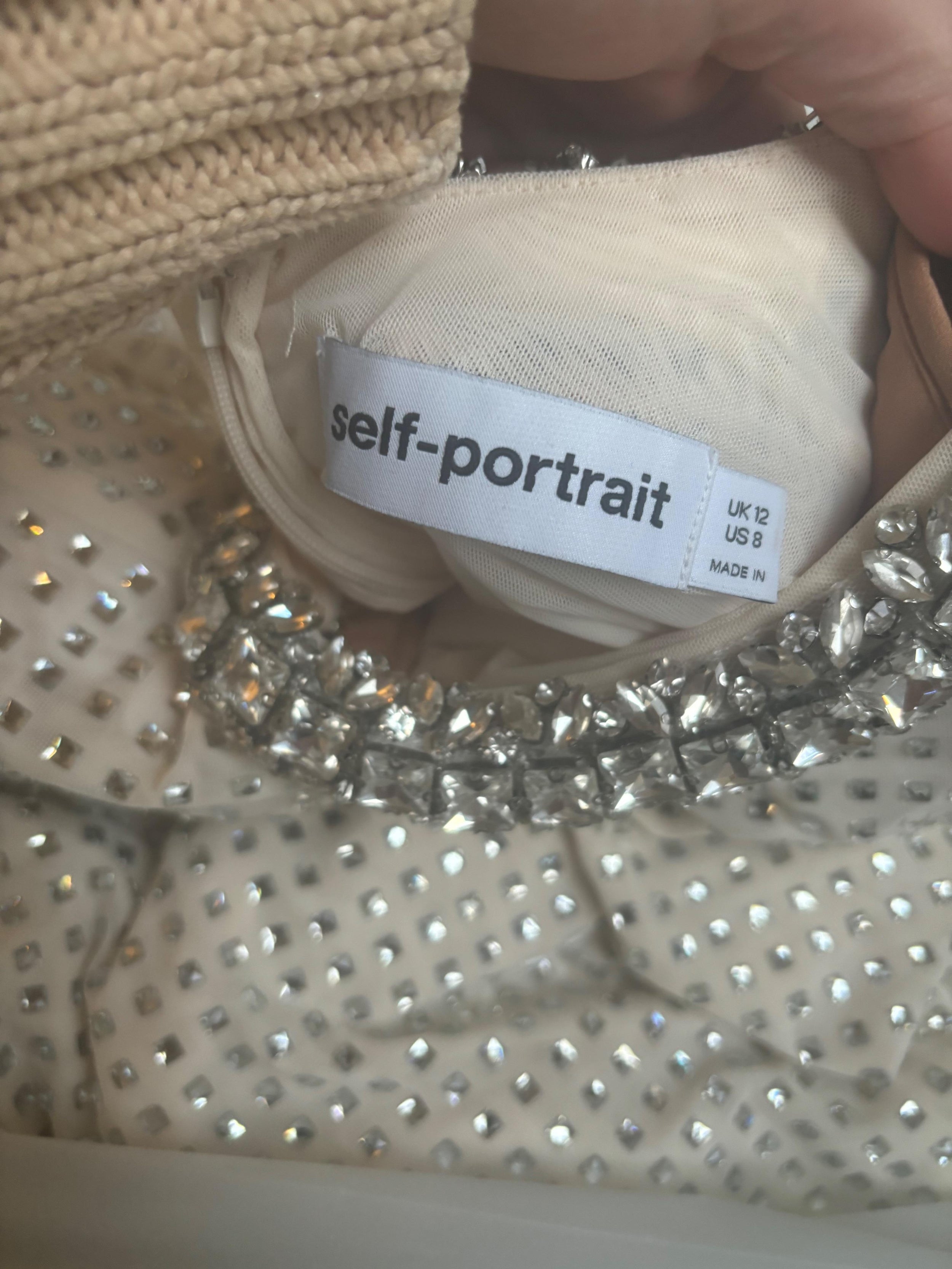 Self Portrait Cream Crystal Embellished Maxi Dress