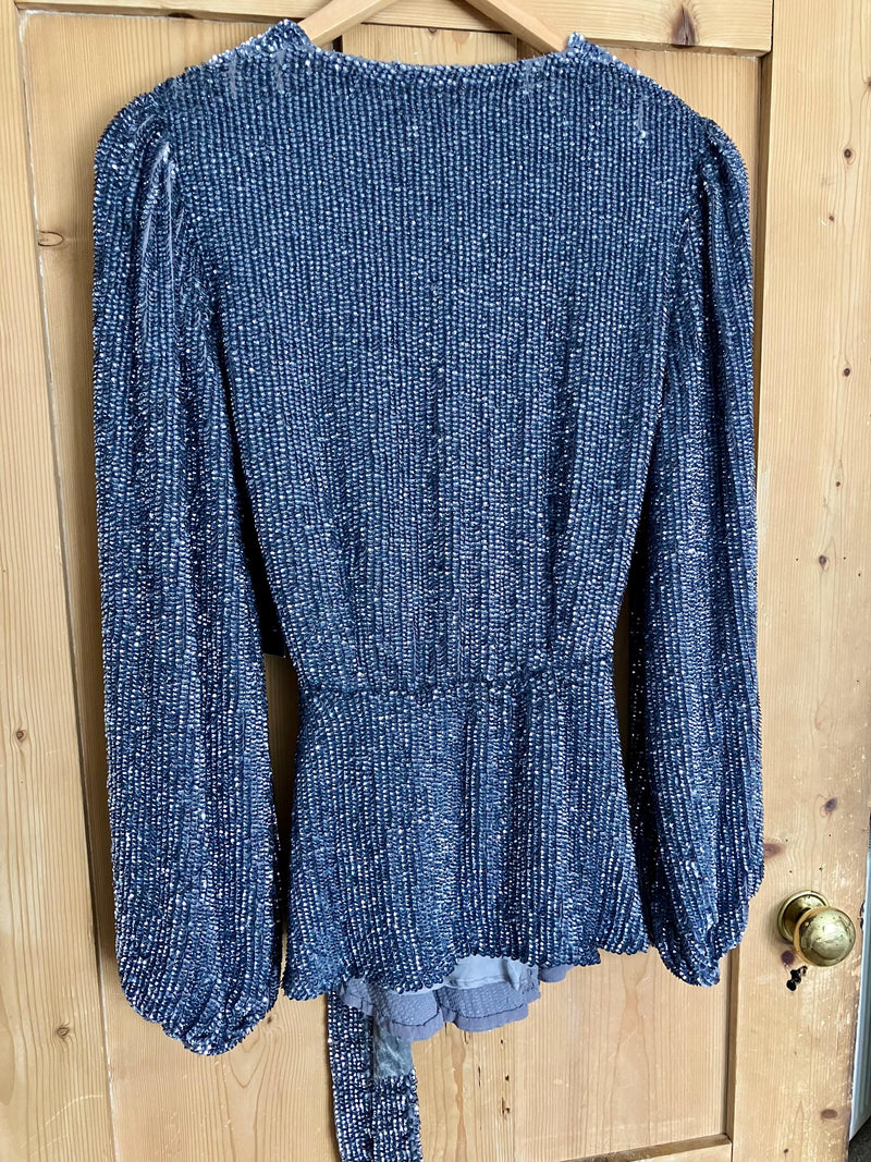 Retrofete Gun Metal Sequin Bette Blouse