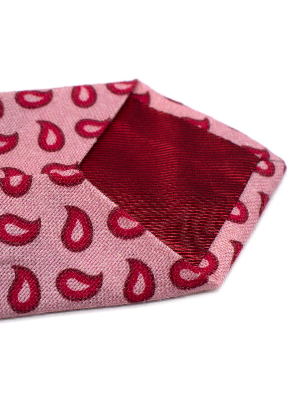 Isaia Pink Wool Tie with Red Paisley Pattern