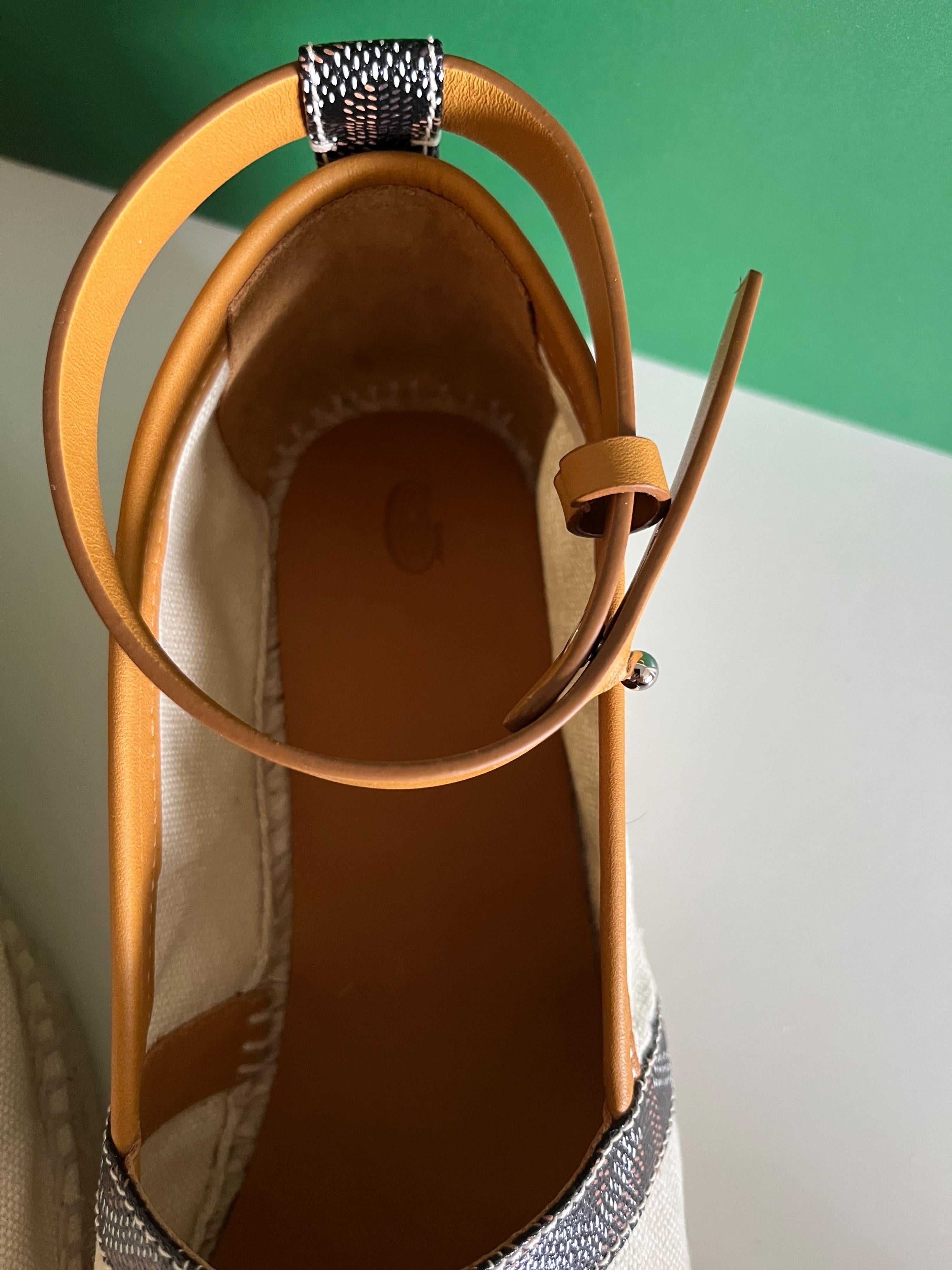 Natural canvas & leather ankle strap espadrilles