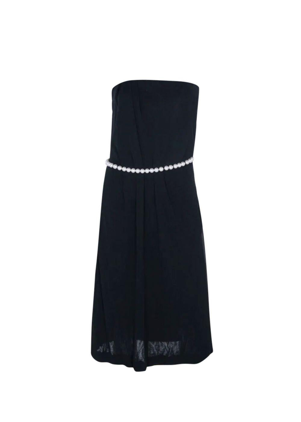 Black Strapless Faux Pearl Belt Detail Dress