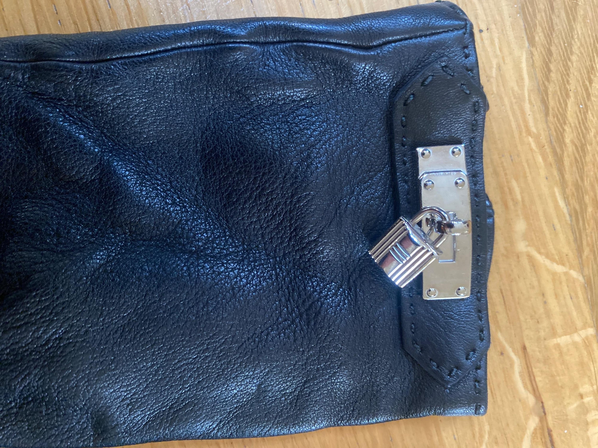 Hermes Black Leather Kelly Lock Gloves with Palladium Hardware