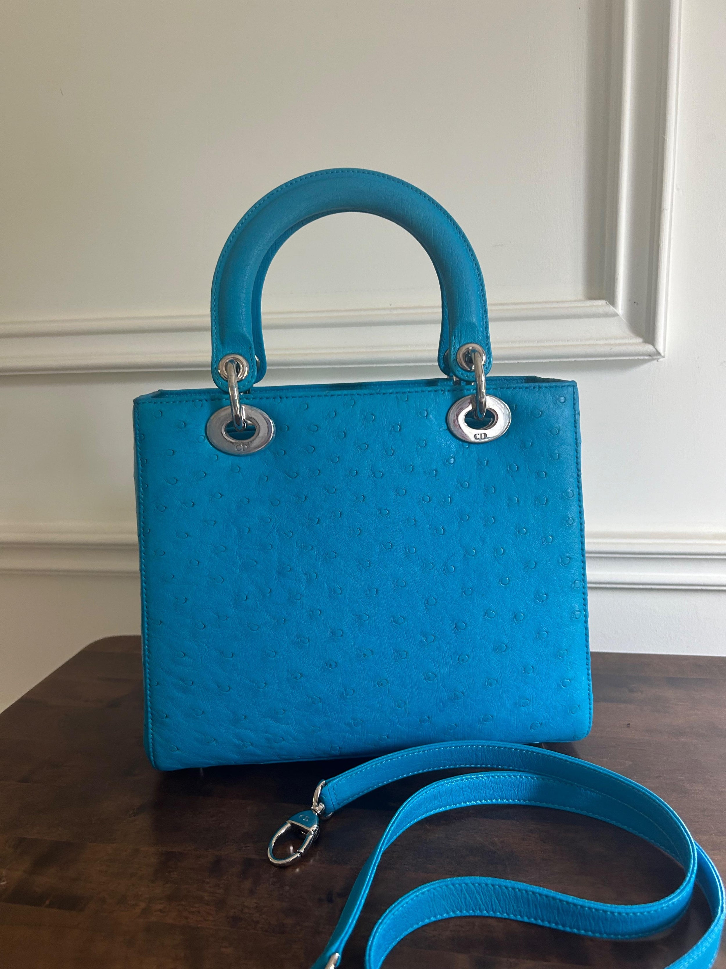 Medium Blue Ostrich Lady Dior Bag