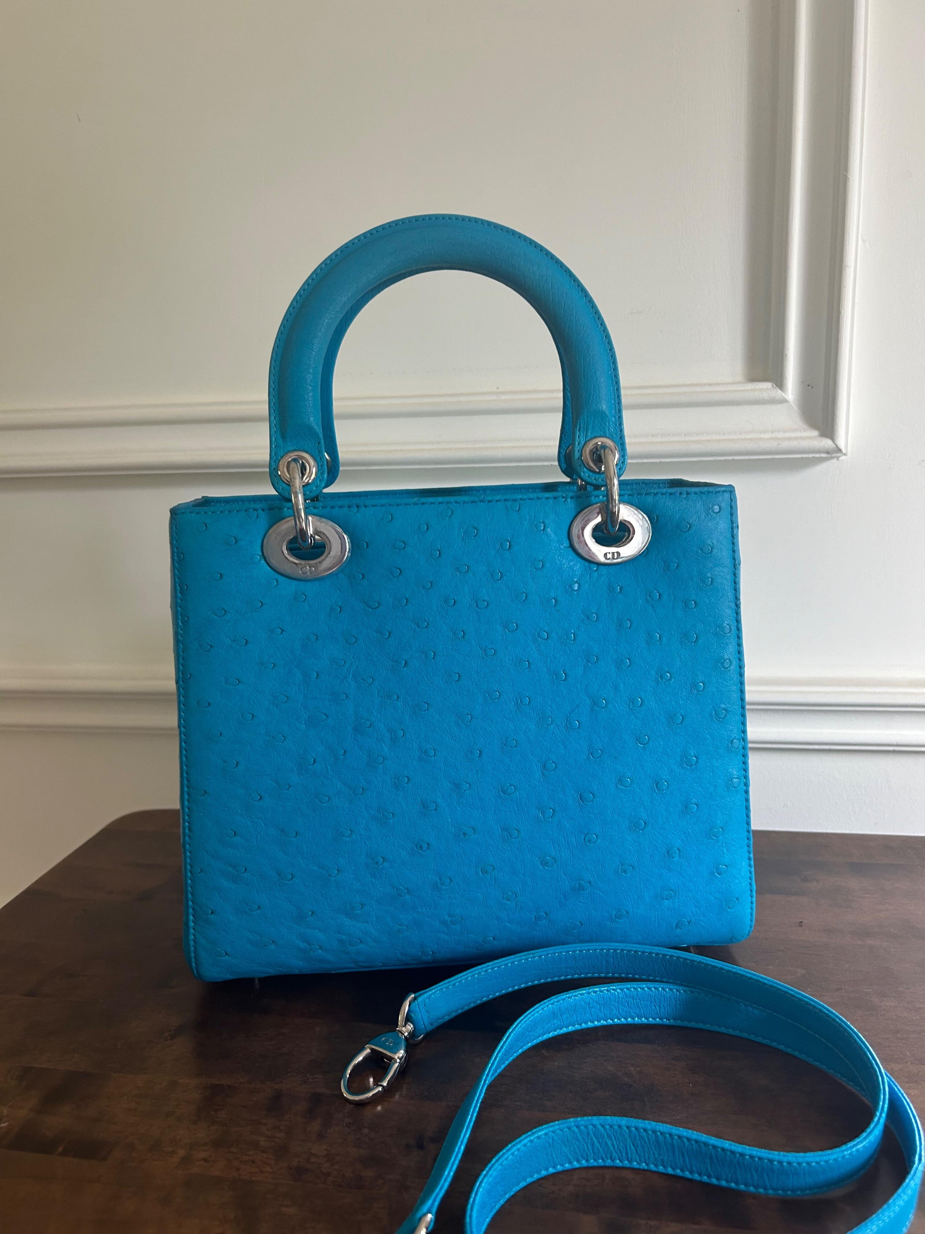 Medium Blue Ostrich Lady Dior Bag