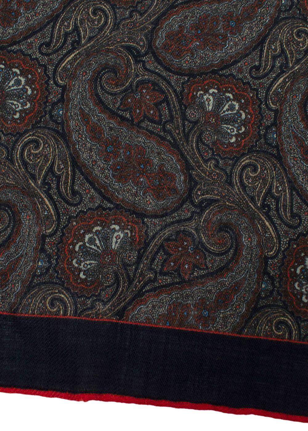 Timothy Everest Navy and Grey Paisley Pocket Square