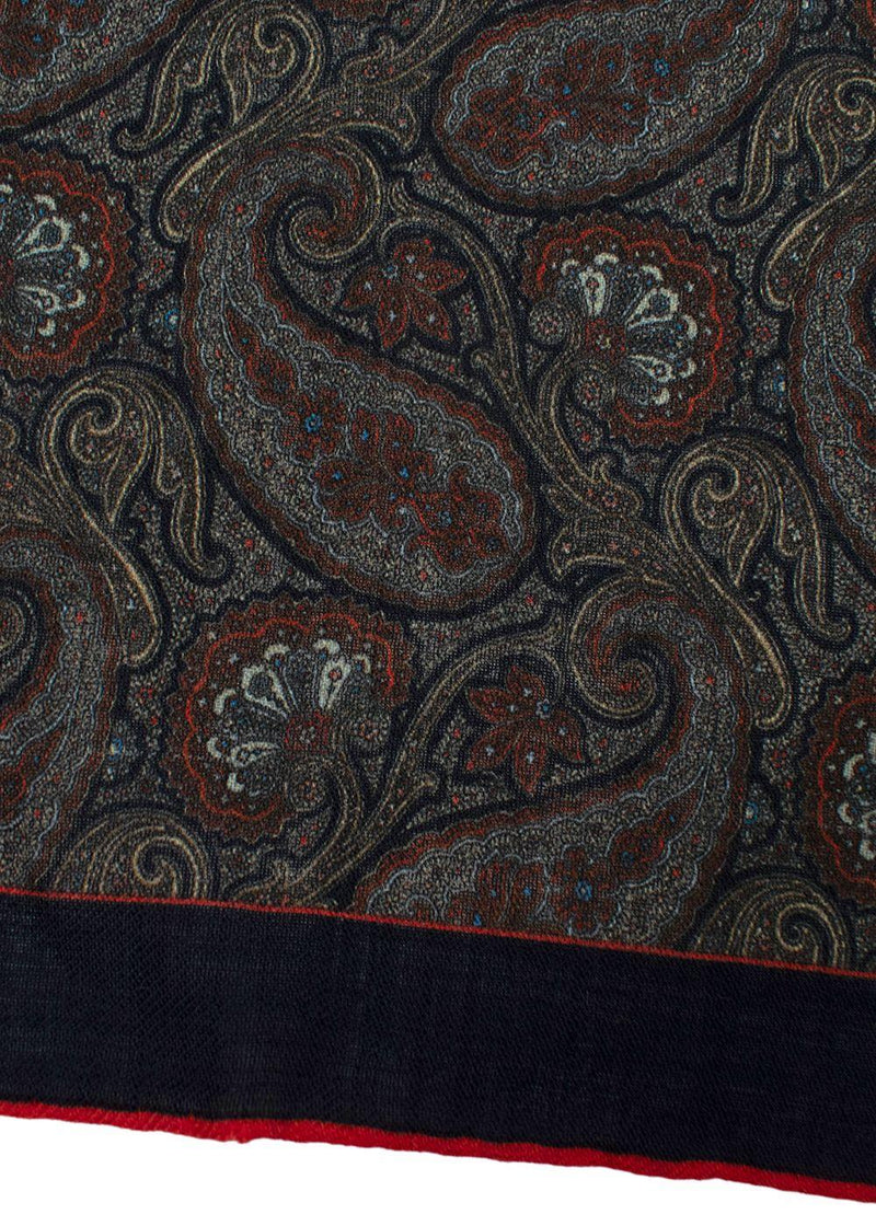 Timothy Everest Navy and Grey Paisley Pocket Square