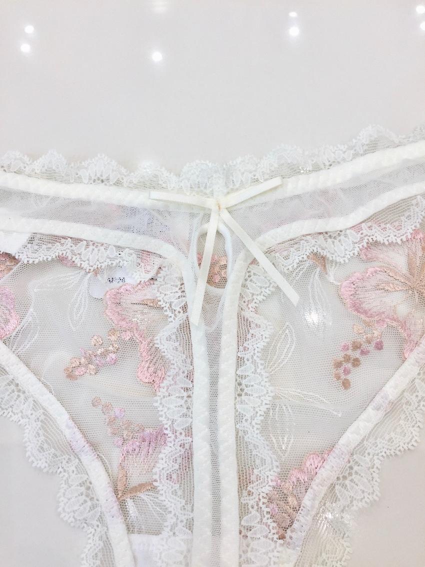 Aubade Paradise Cream & Pink Embroidered Tanga