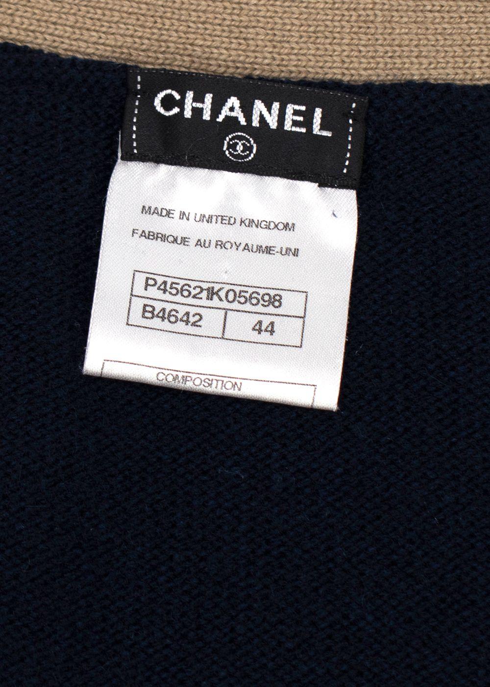 Chanel Contrast Trim Navy Cashmere Longline Cardigan