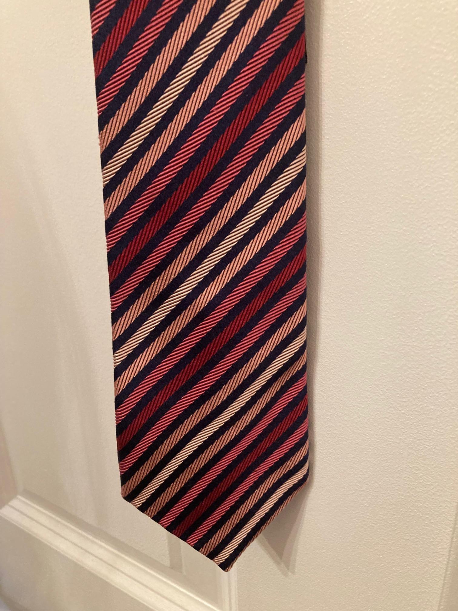 Navy & Pink Striped Silk Tie