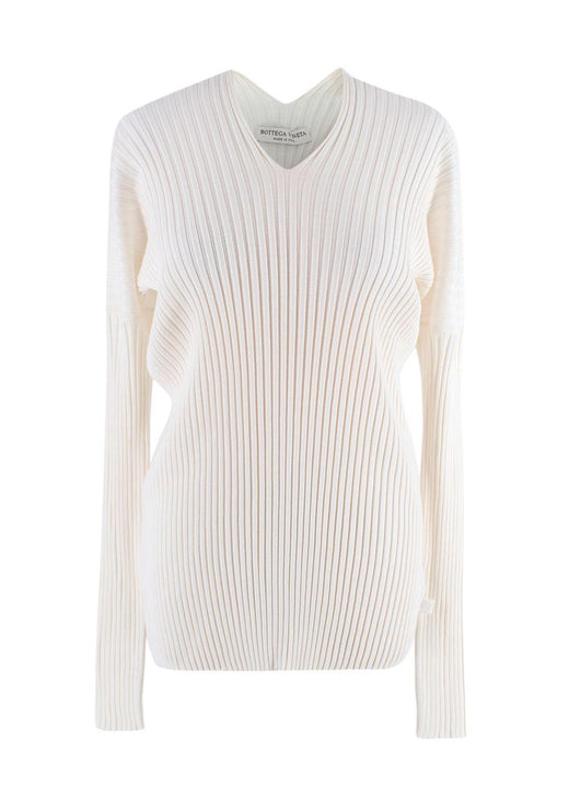 Bottega Veneta Ivory Long Sleeve Ribbed V-Neck Top