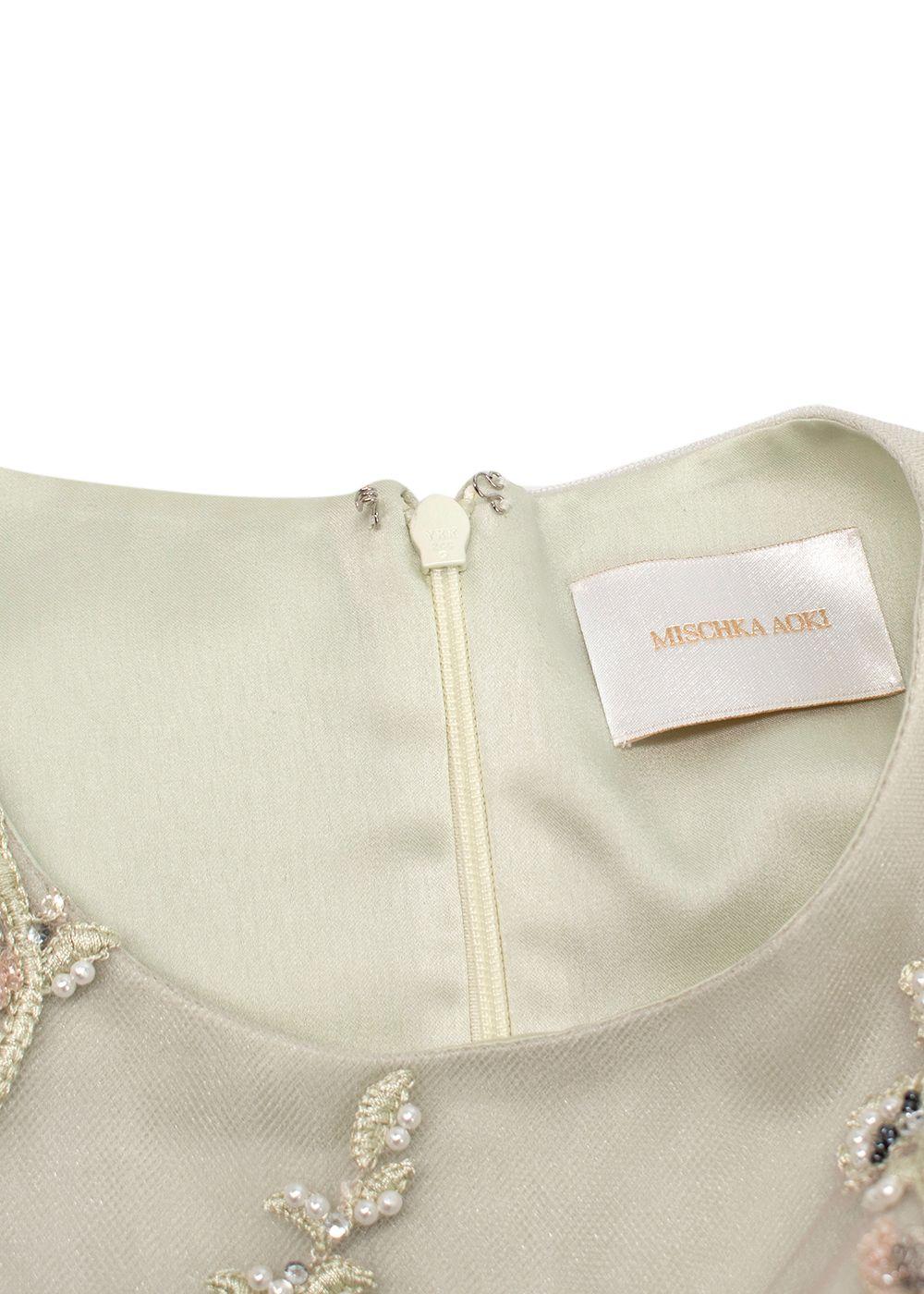 Mischka Aoki Green Embellished Tulle Gown