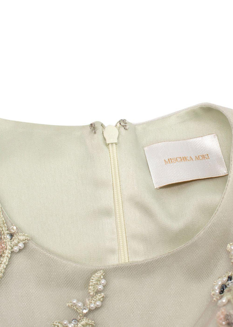 Mischka Aoki Green Embellished Tulle Gown