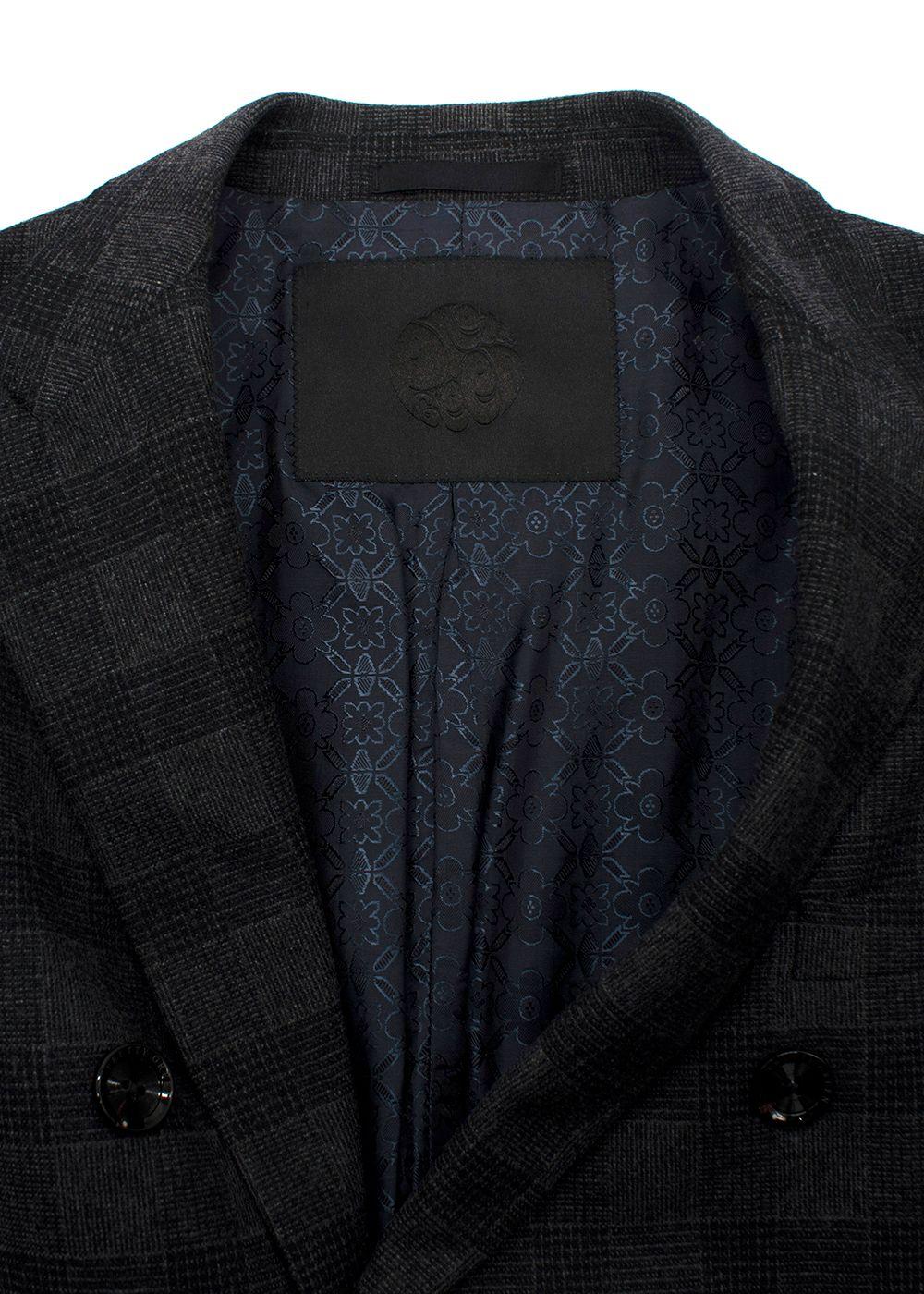 Pretty Green Charcoal Double Breasted Checked Blazer