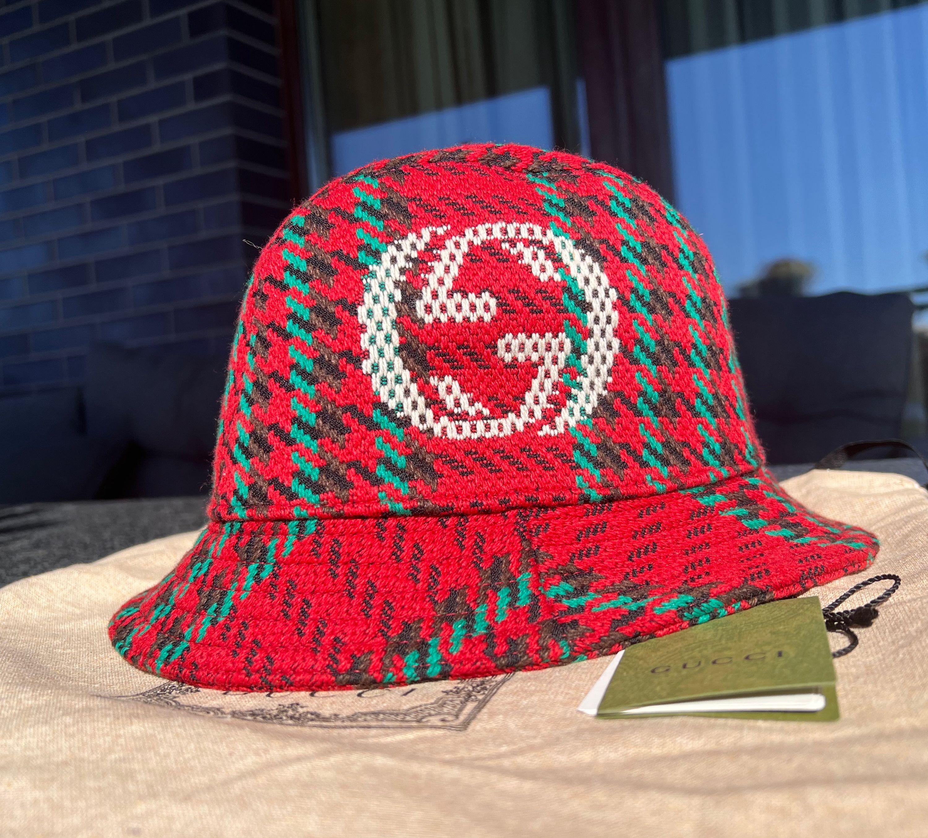 Gucci Red Tweed Fedora Hat