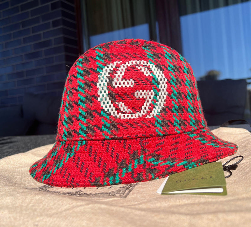 Gucci Red Tweed Fedora Hat