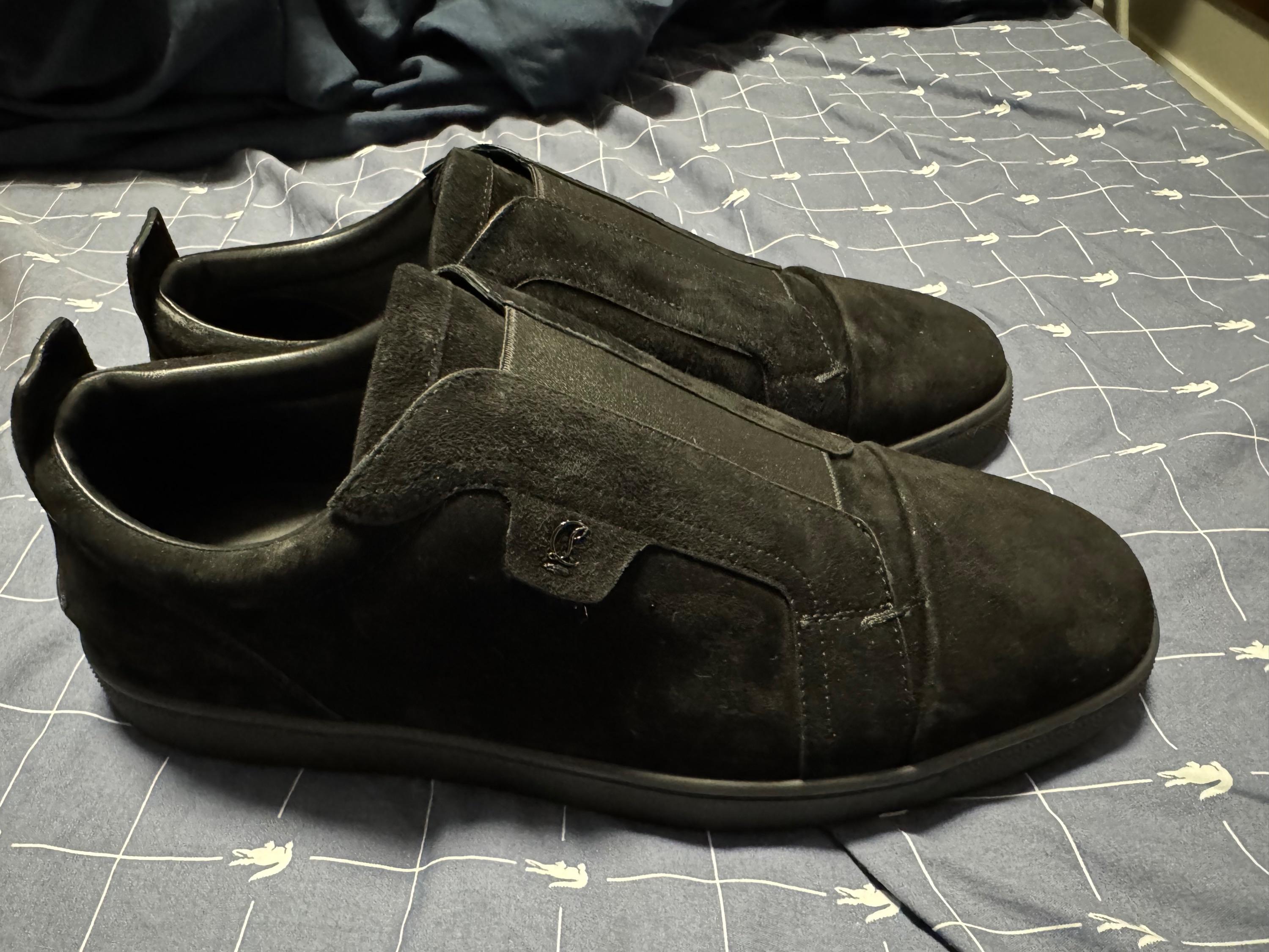 Louboutin Black Velours Slip On Sneakers
