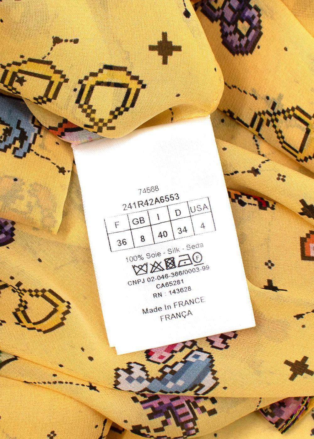 Dior Yellow Pixel Zodiac Pattern Silk Midi Dress