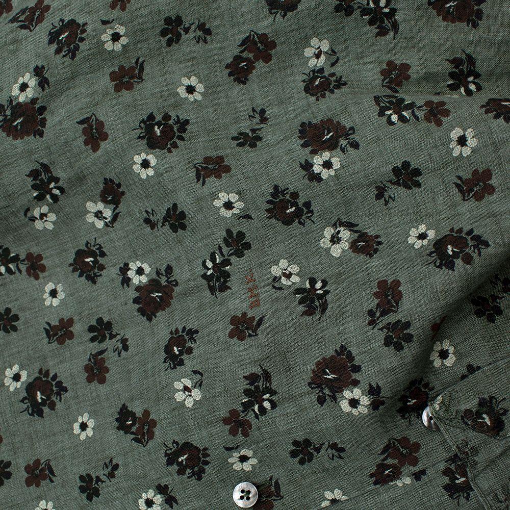 Donato Liguori Sage Green Floral Linen Shirt