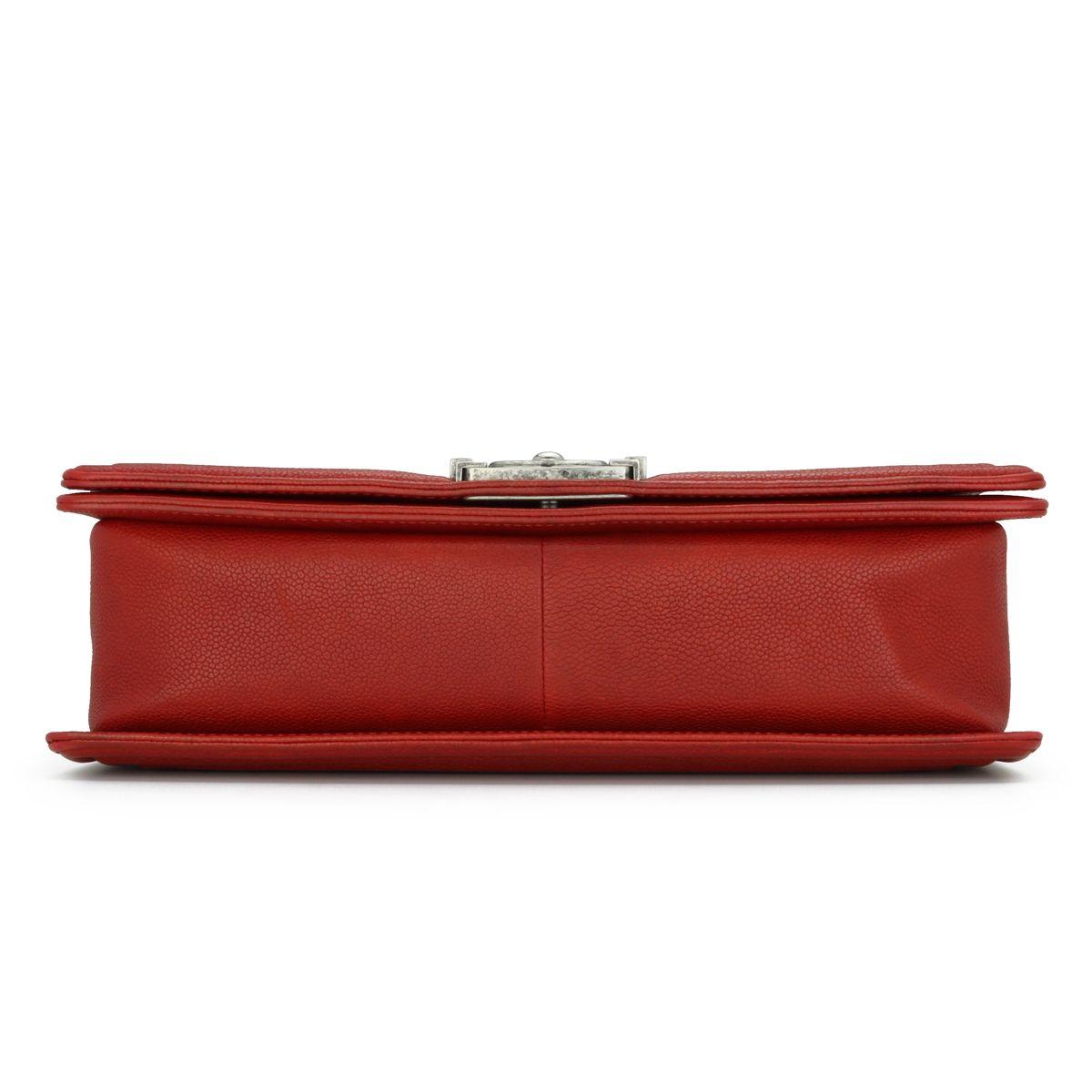 Chanel Red Caviar Leather Medium Boy Bag