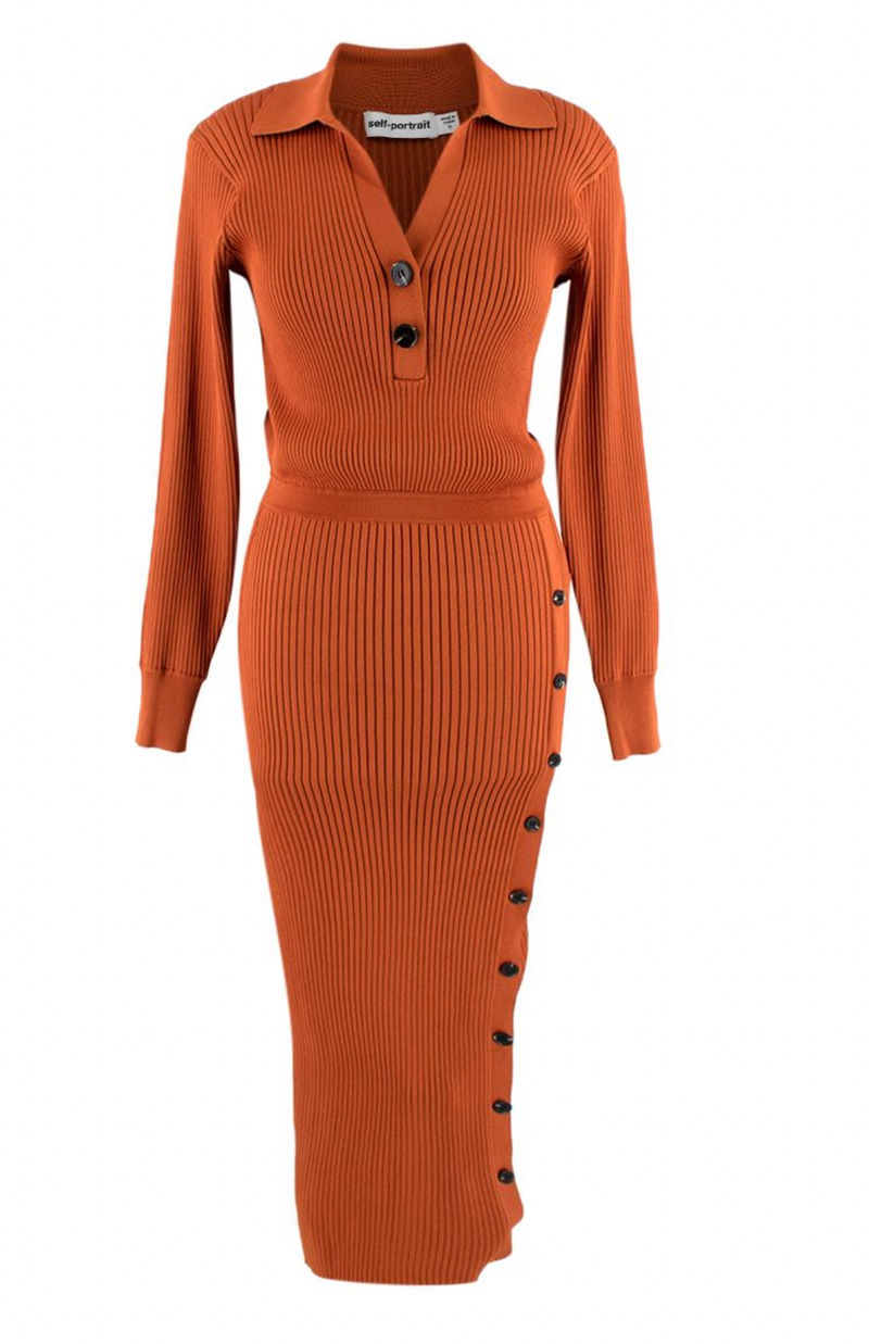 Rib Knit Polo Midi Dress