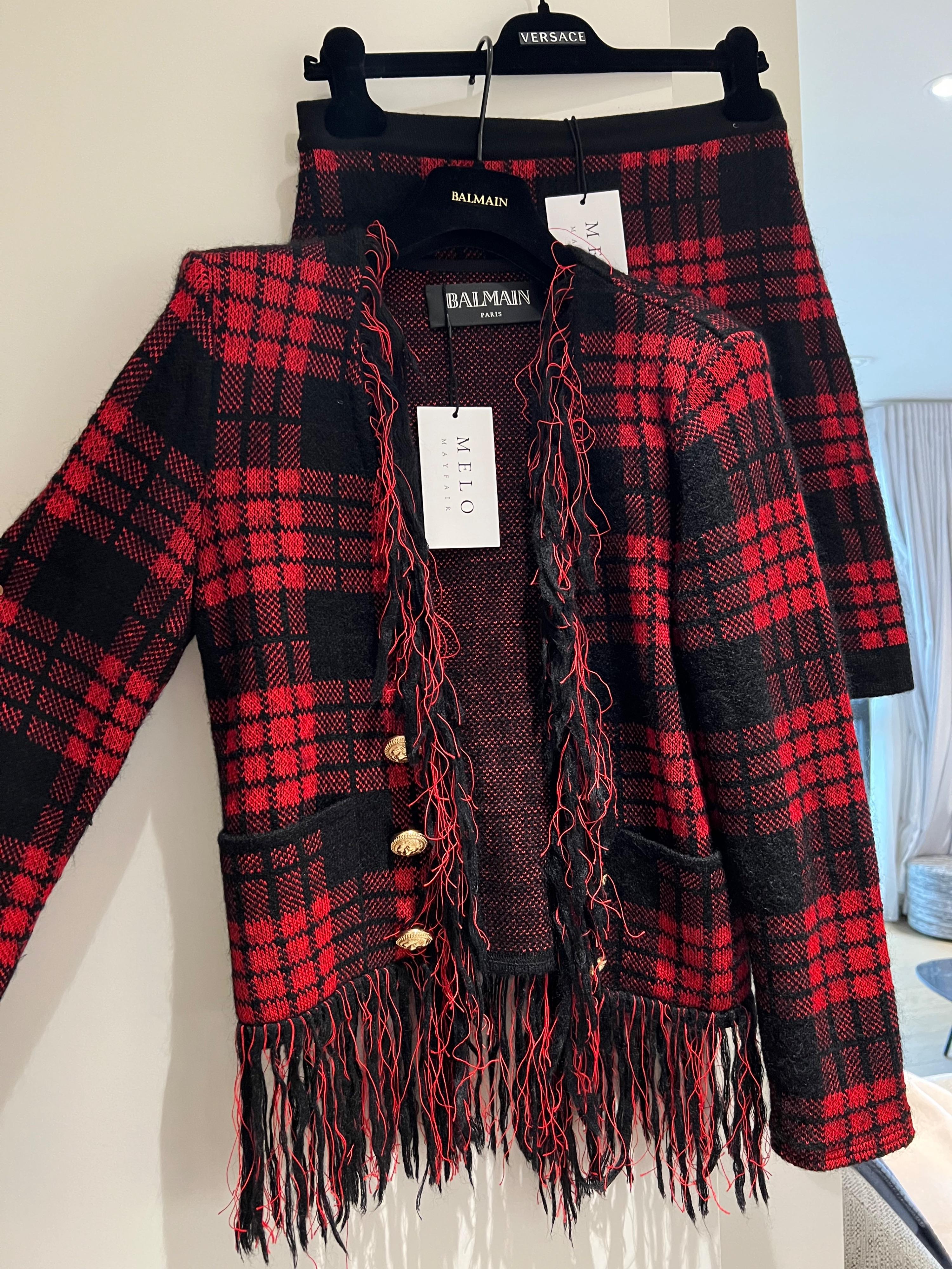 Red & Black Plaid Skirt & Jacket