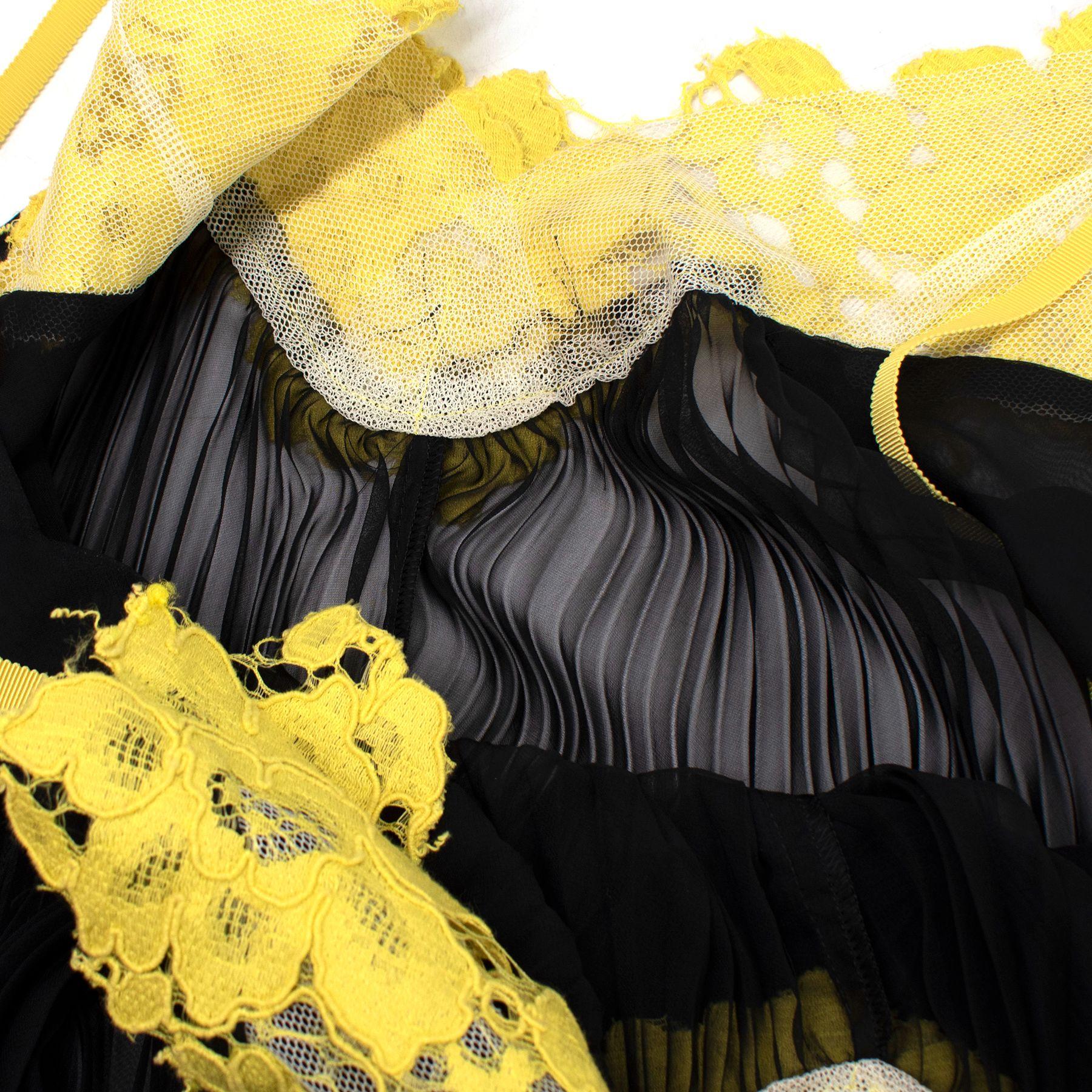 Sacai Black & Yellow Belted Floral Lace Dress