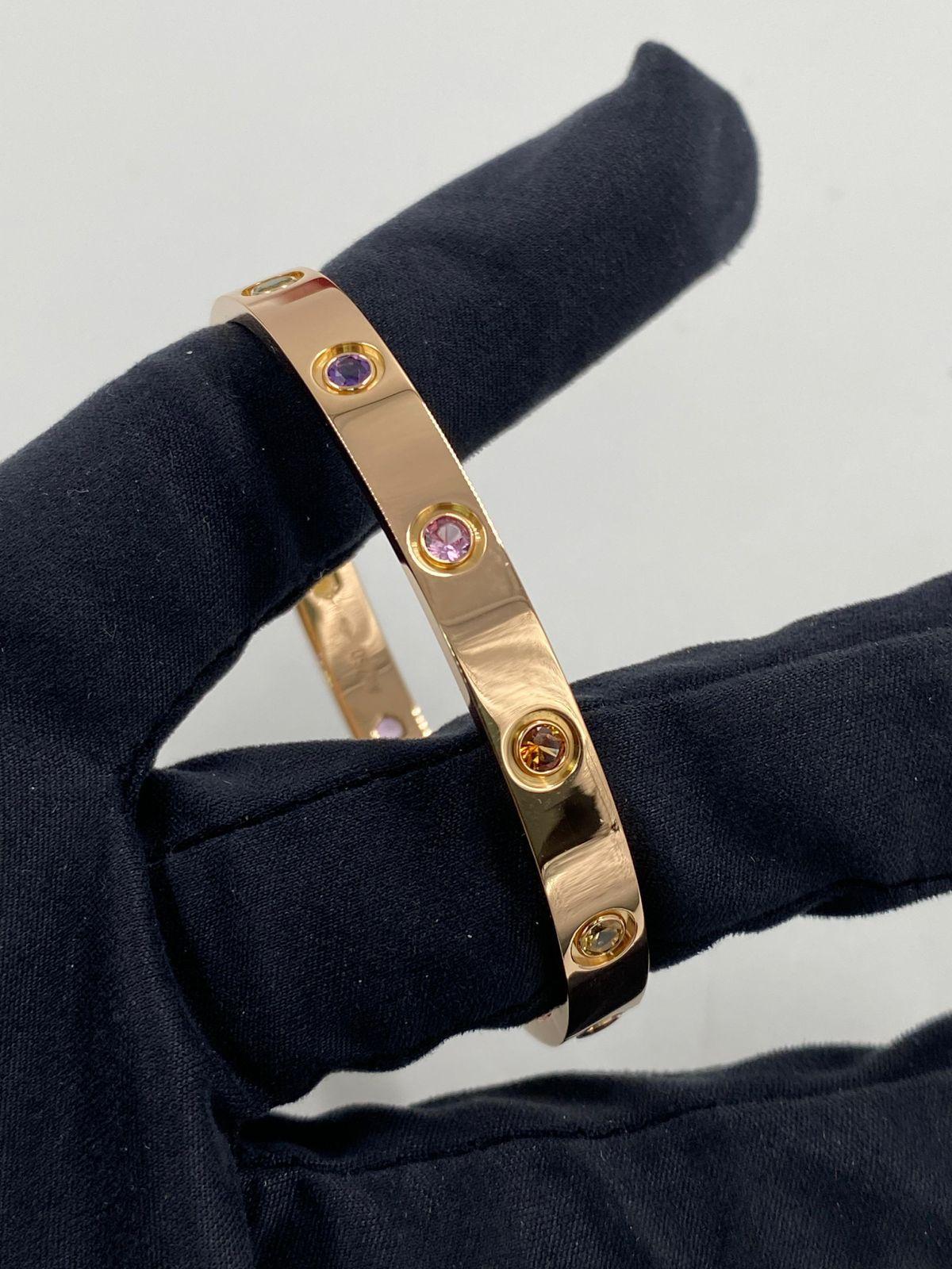 Cartier Rainbow Gem Yellow Gold Love Bracelet Size 16