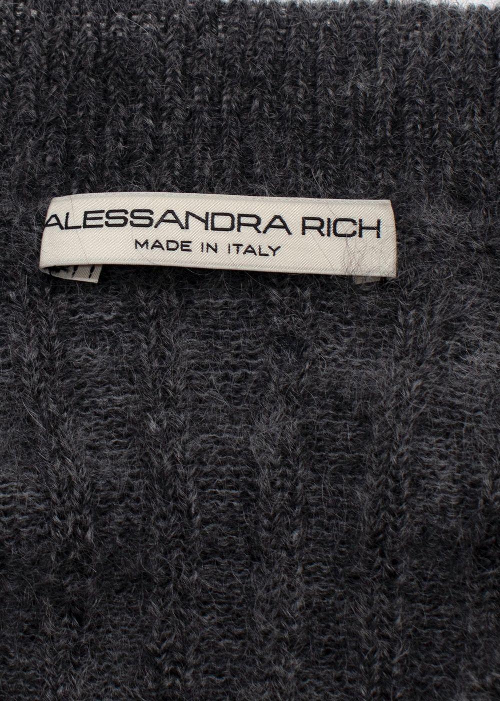 Alessandra Rich Grey Stud Mohair Blend V-Neck Sweater