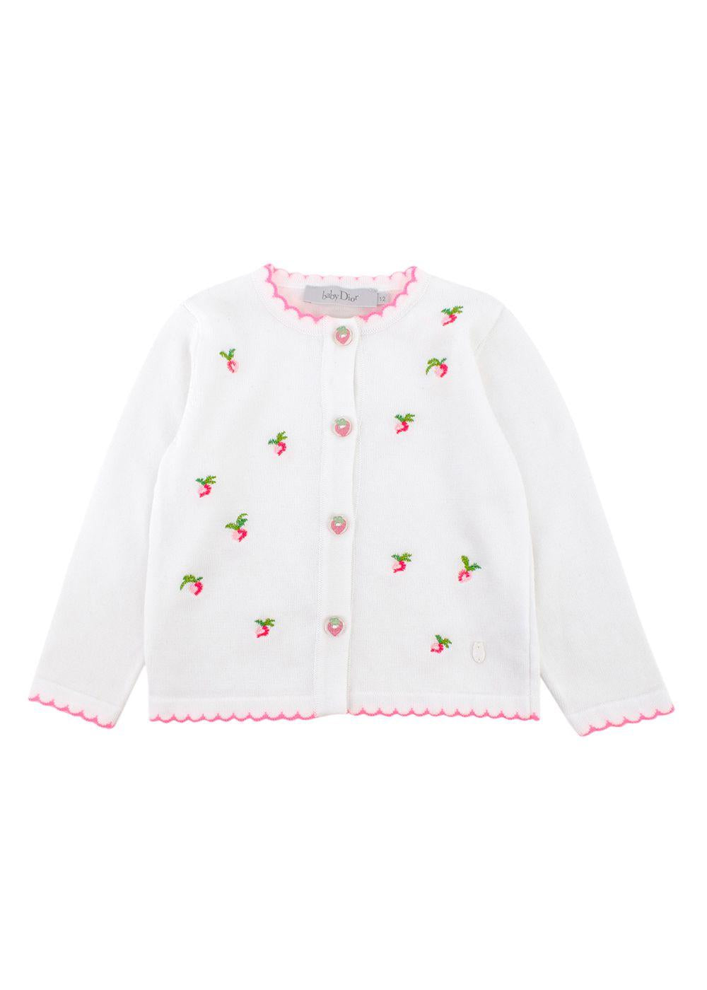Baby Dior White & Pink Strawberry Embroidery Cardigan and Dress Set