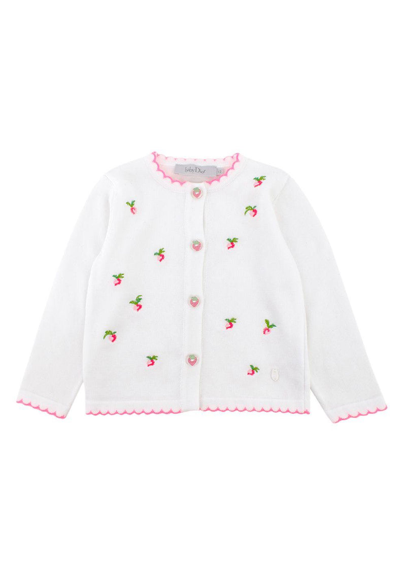 Baby Dior White & Pink Strawberry Embroidery Cardigan and Dress Set